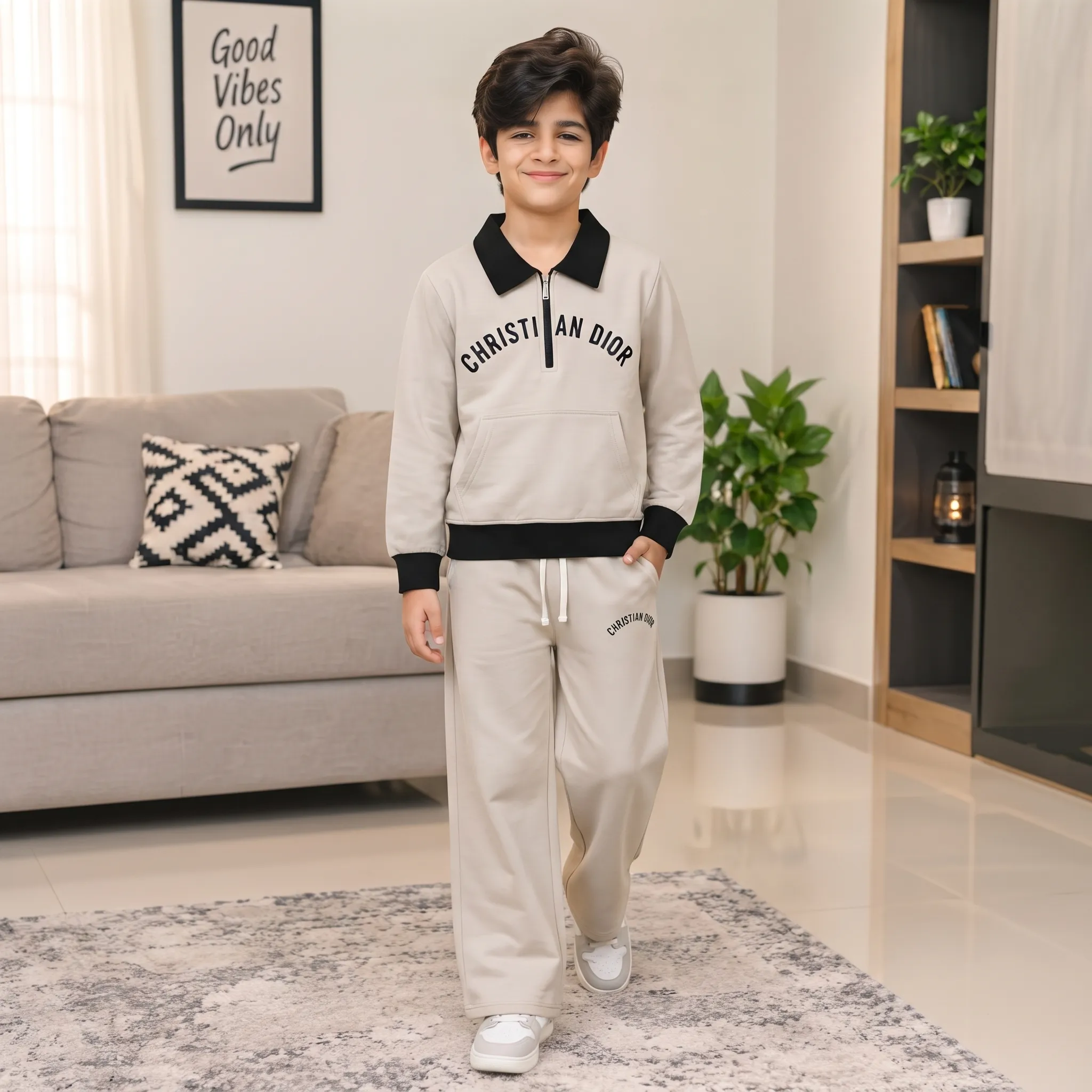Boys’ Black & skin Fleece Tracksuit Set – Contrast Polo Collar Half-Zip Sweatshirt (Copy) thumbnail 1