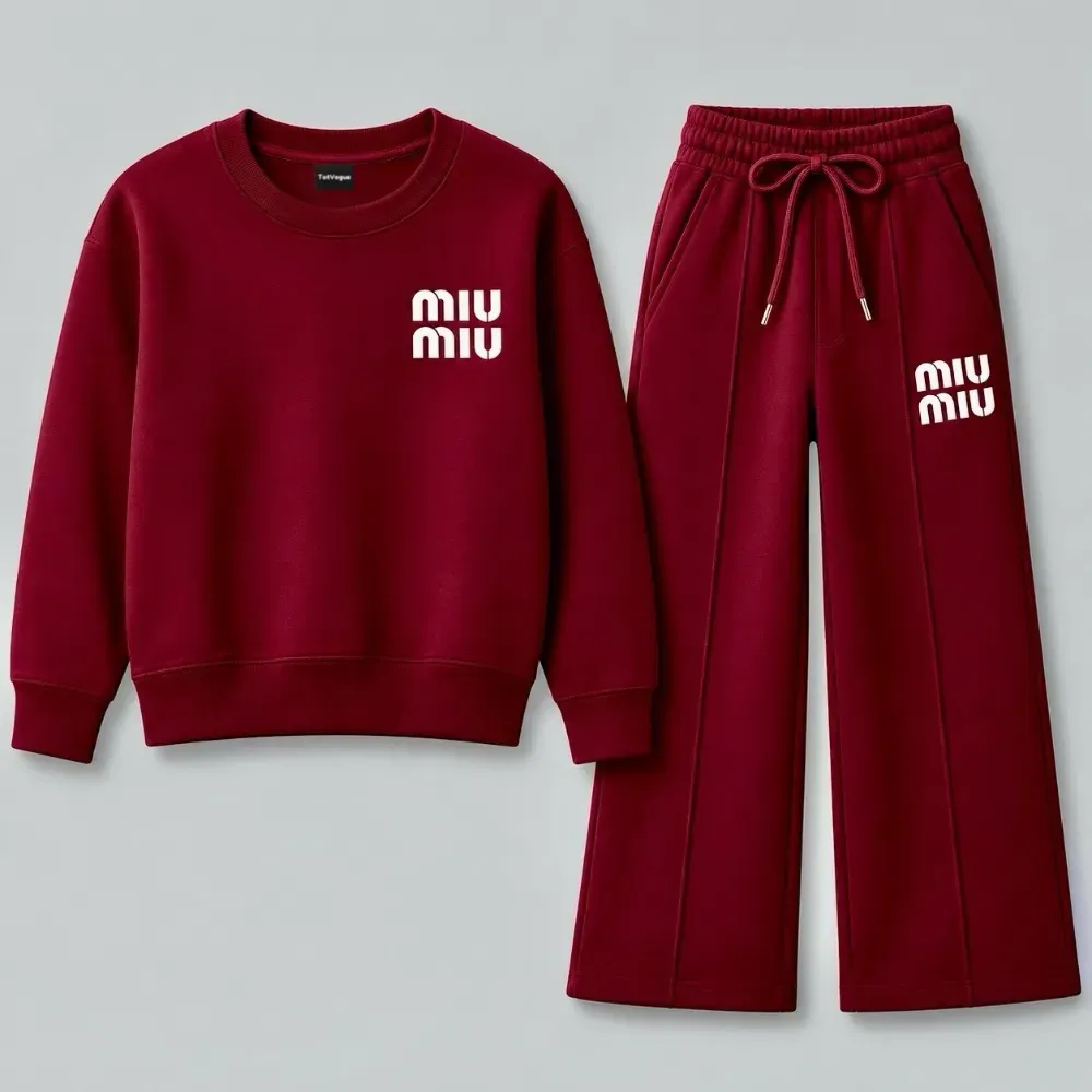Burgundy Miu Miu Two-Piece Sweatshirt and Pants SetPremium Quality Fleece