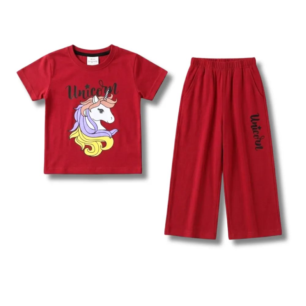 Red Unicorn Bell Bottom Tract suit