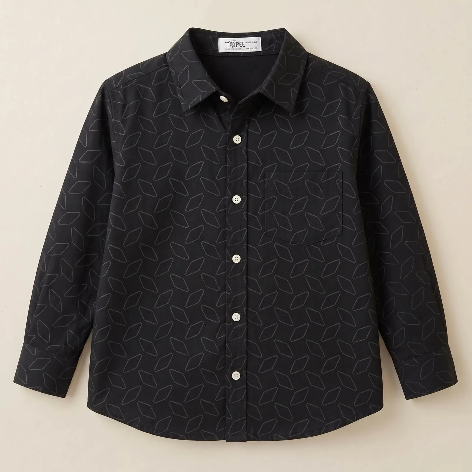 Boys Black Geometric Print Full Sleeve Cotton Shirt | Casual Collar Shirt