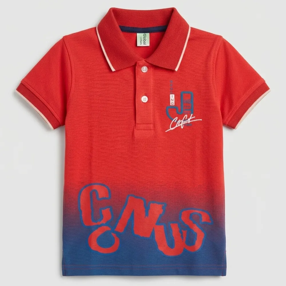 Red and Blue Gradient Polo Shirt with White Accents