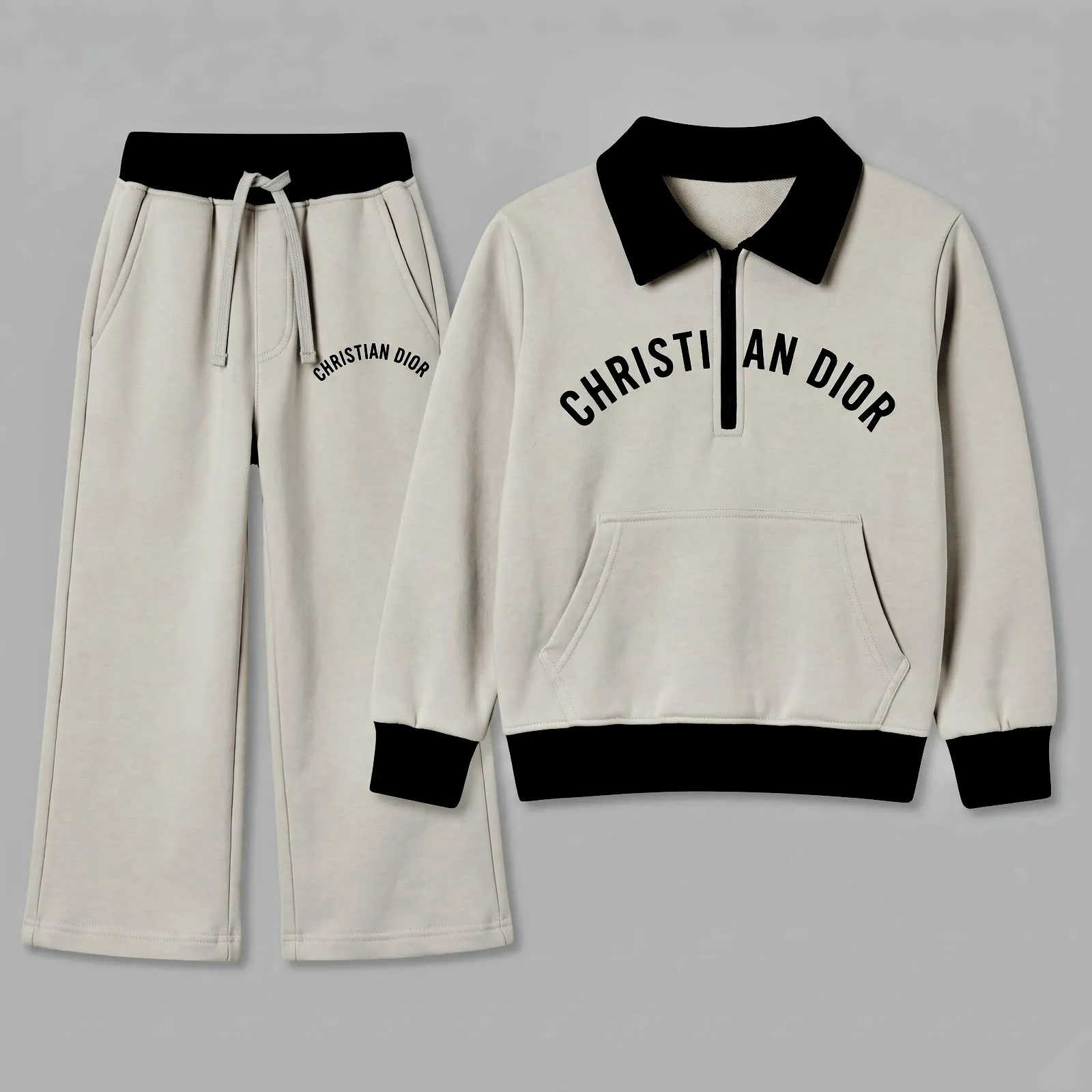 Boys’ Black & skin Fleece Tracksuit Set – Contrast Polo Collar Half-Zip Sweatshirt (Copy)
